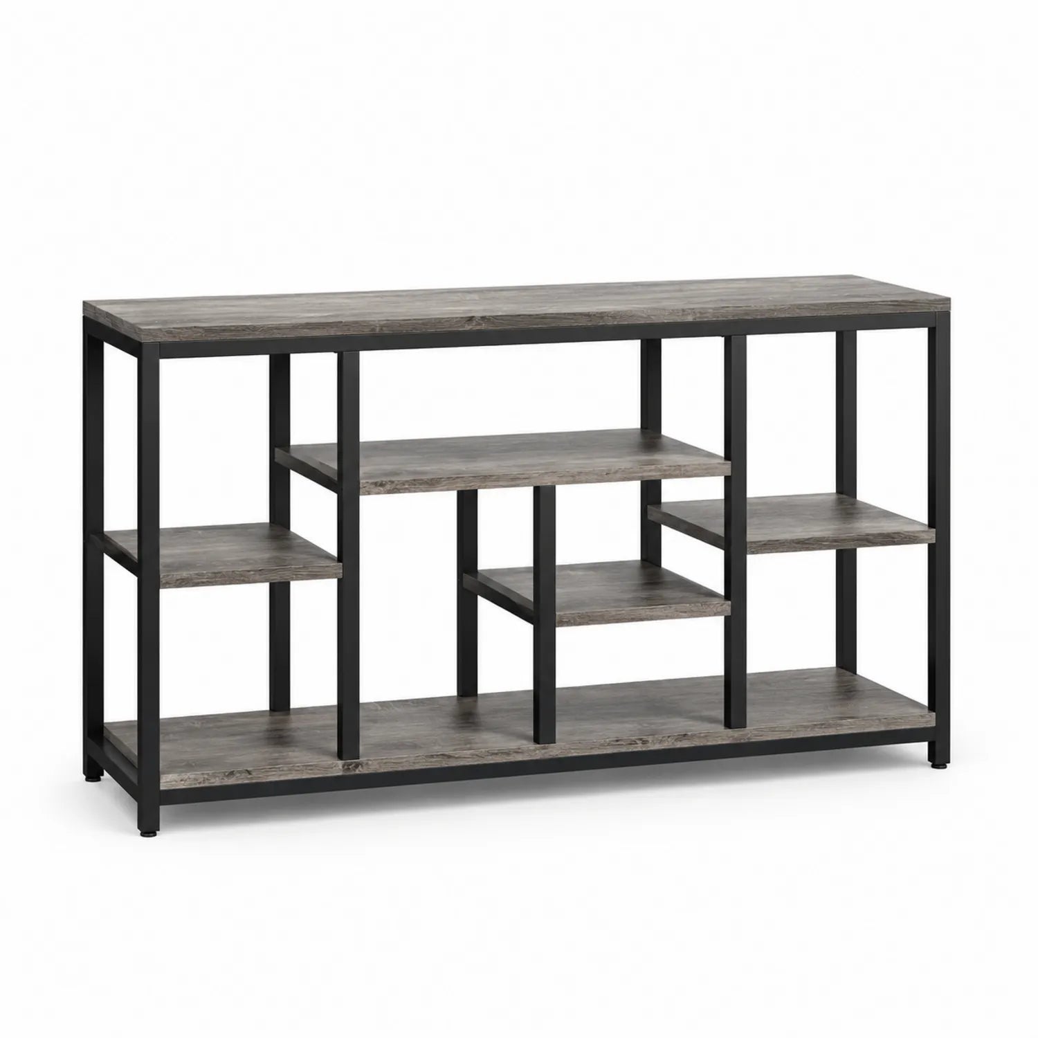 Console en bois et métal avec étagères, Gris/Noir, 120x30x80 cm