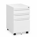 Caisson de bureau en métal blanc avec 3 tiroirs et roulettes