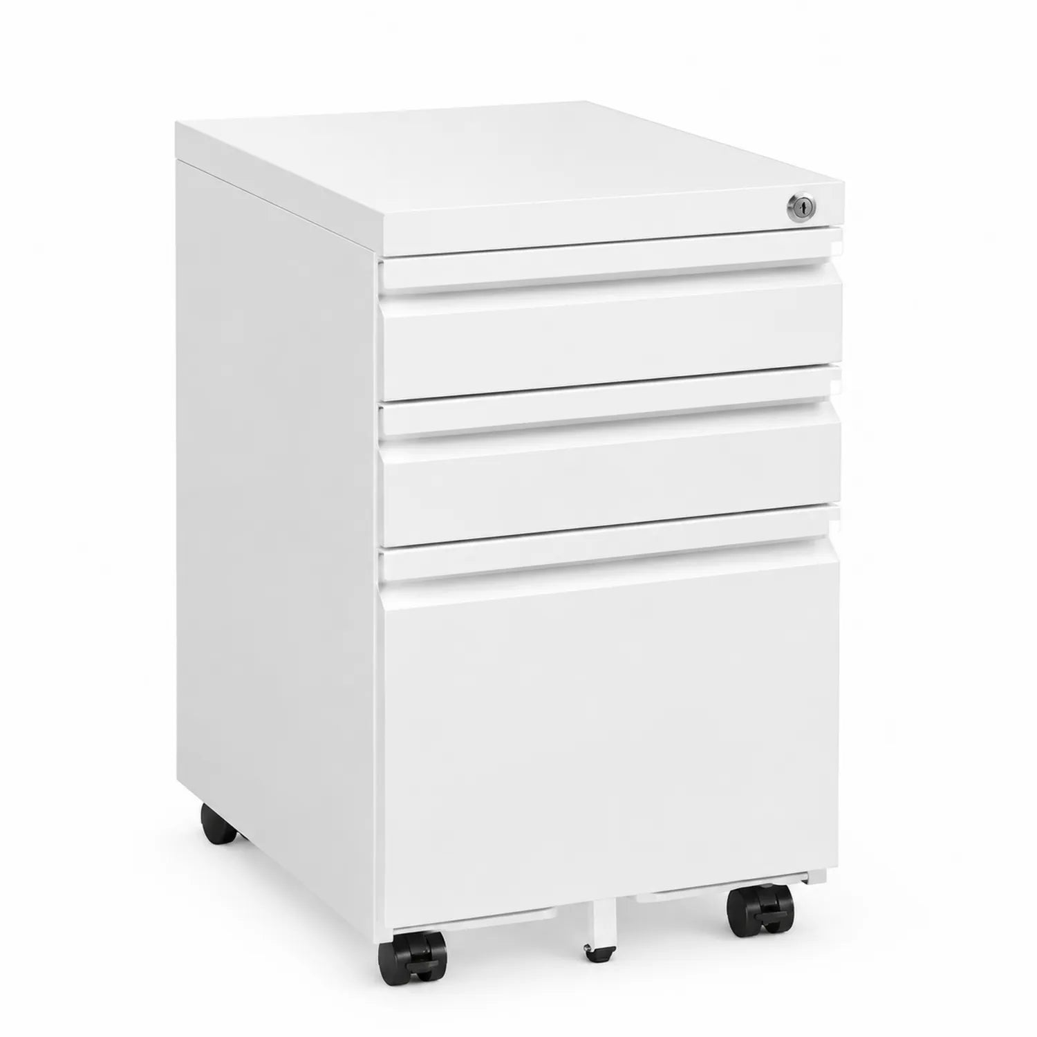 Caisson de bureau en métal blanc avec 3 tiroirs et roulettes