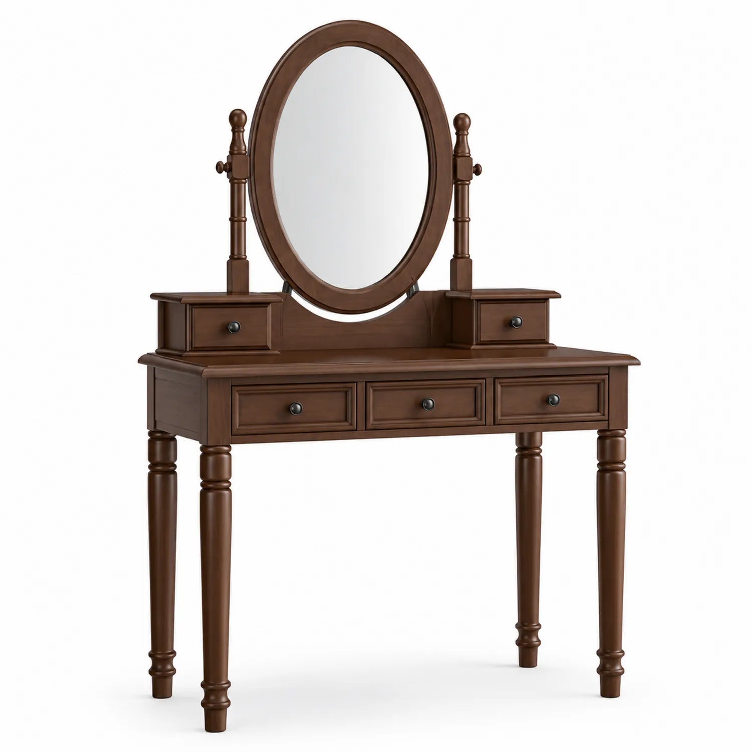 Coiffeuse en bois massif avec miroir ovale et tiroirs