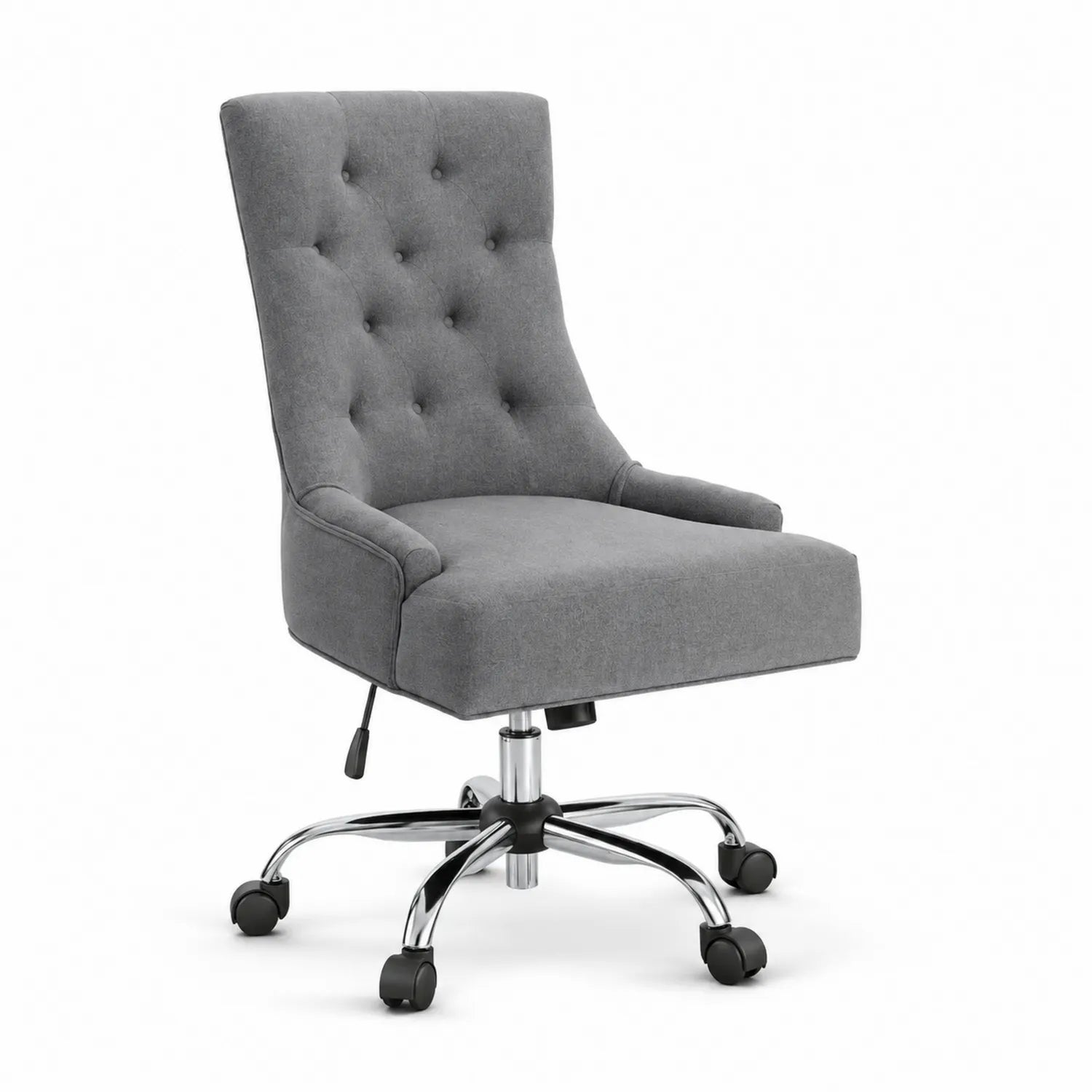 Chaise de bureau en tissu polyester gris avec base en métal chromé