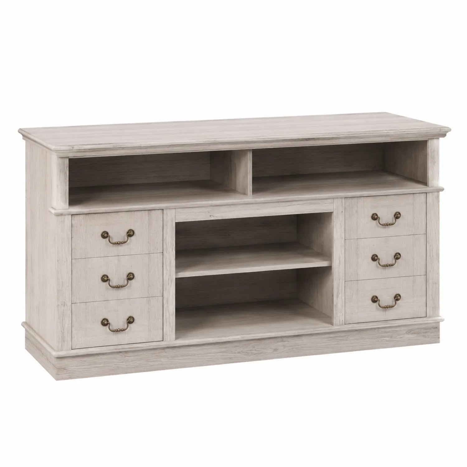 Meuble TV en Bois avec Tiroirs et Étagères Blanc Antique