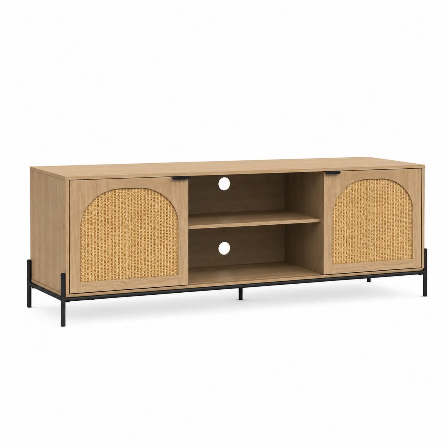 Meuble TV en bois composite et rotin avec cadre en métal 150x40x50 cm