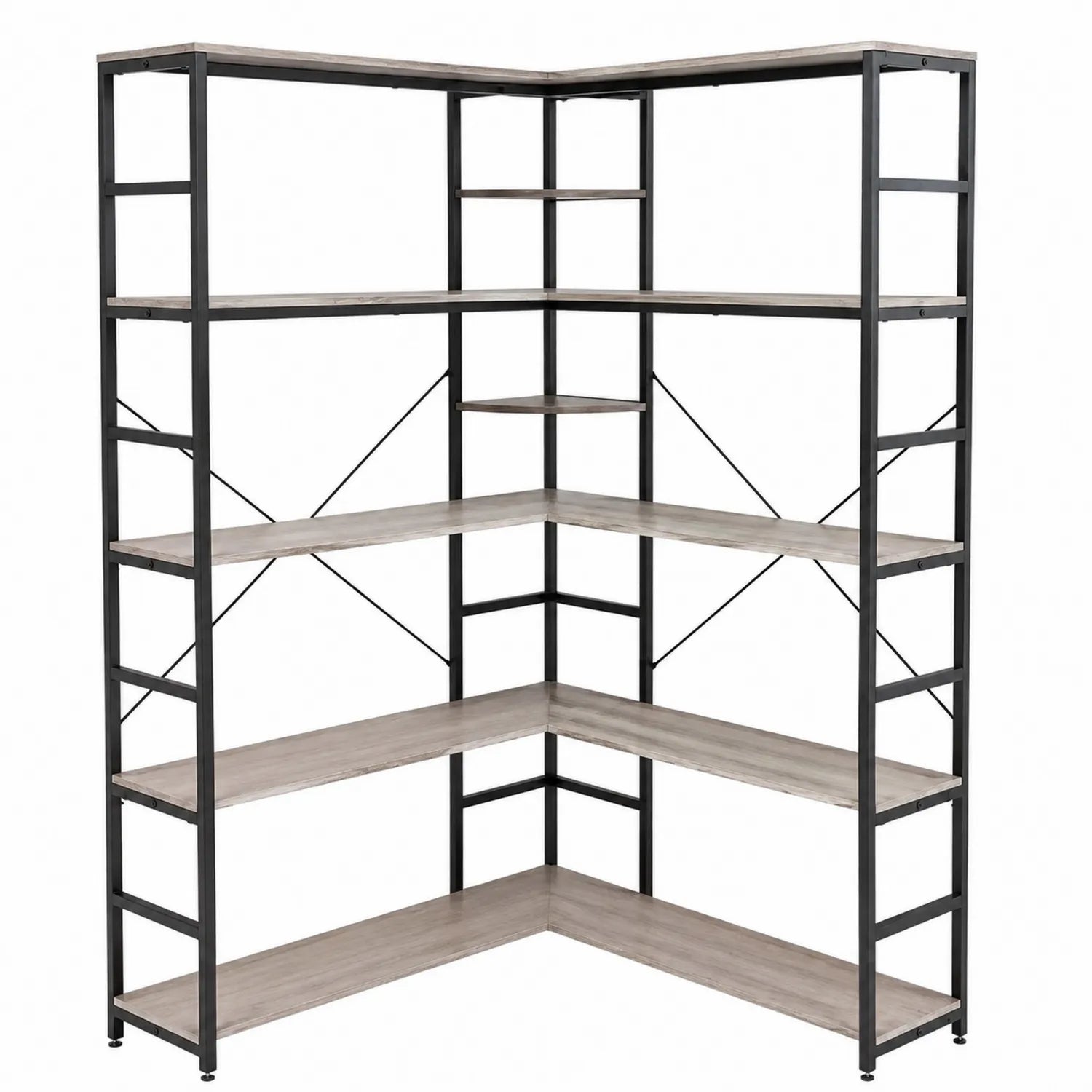 Étagère d'angle en métal et bois 5 niveaux