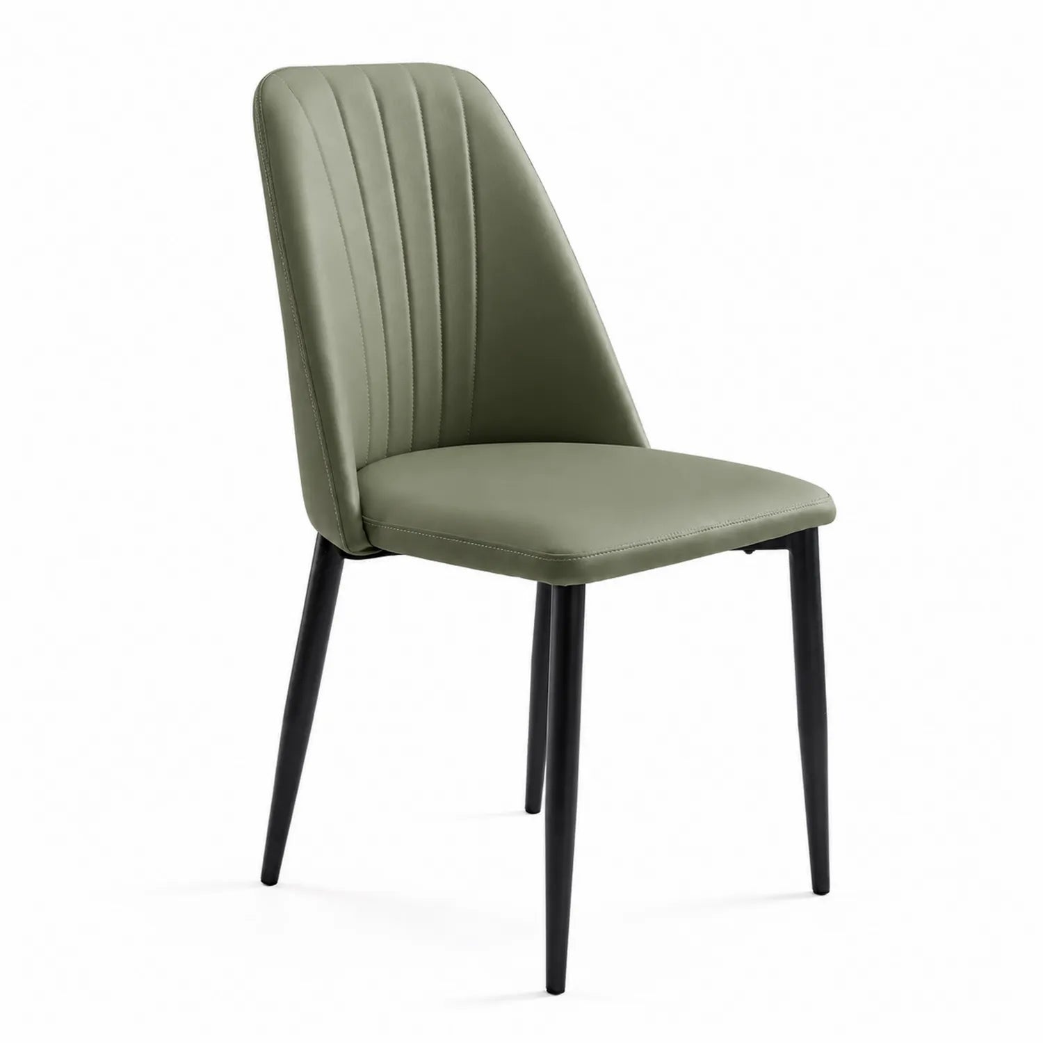 Chaise en cuir synthétique vert olive avec pieds en métal noir