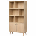 Bibliothèque en bois à 6 étagères avec portes, Beige