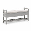 Banc de rangement en bois MDF gris avec coussins beiges