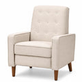 Fauteuil en tissu polyester beige avec pieds en bois