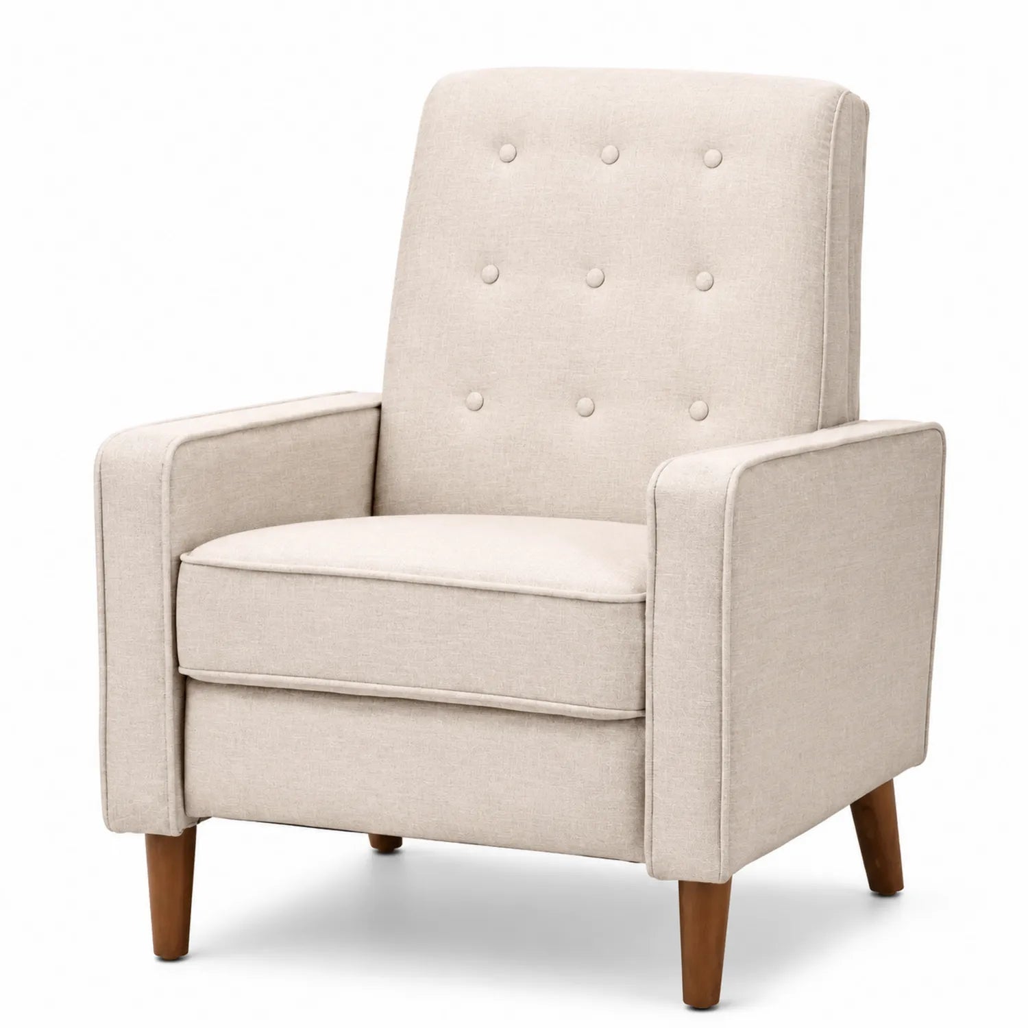 Fauteuil en tissu polyester beige avec pieds en bois