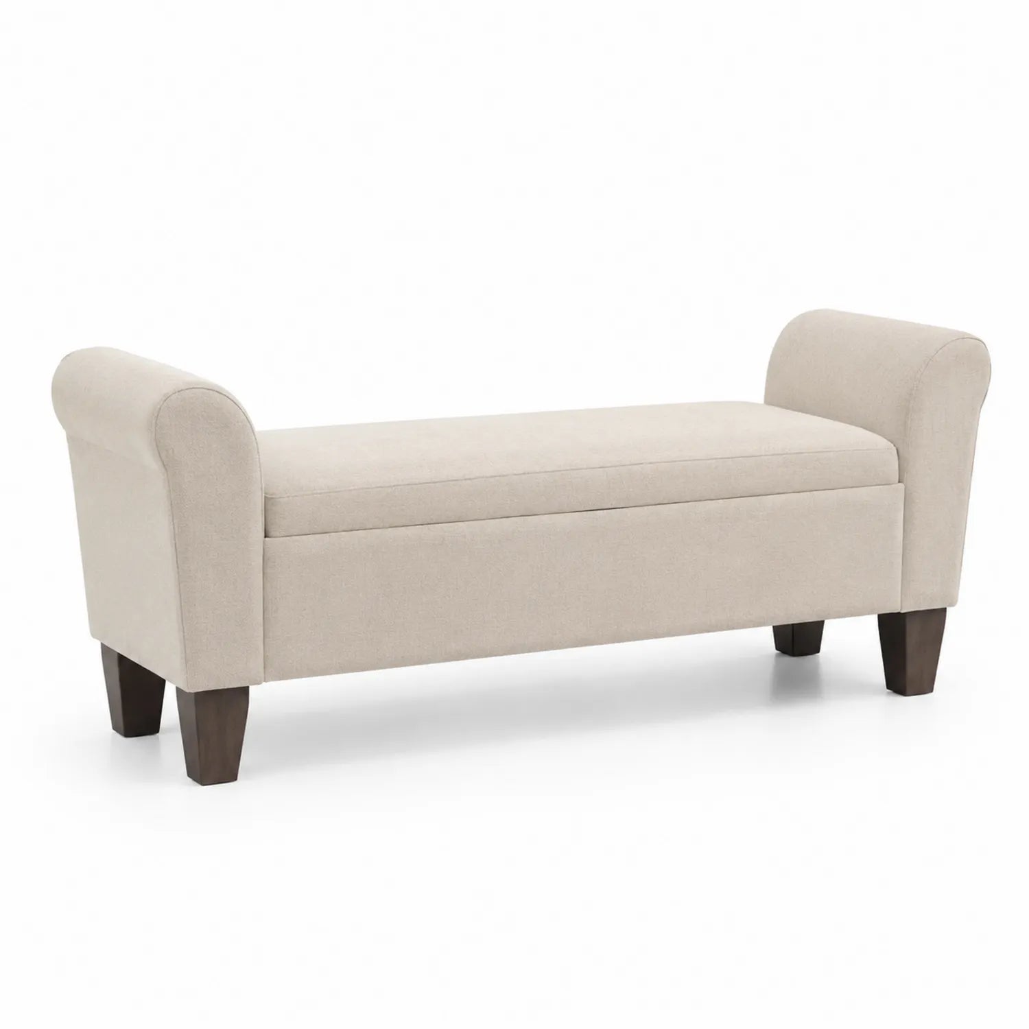 Banc de salon en bois et tissu beige avec rangement
