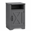 Table de chevet en bois gris avec porte et étagère