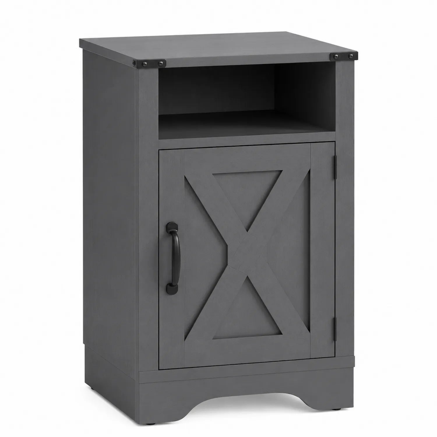Table de chevet en bois gris avec porte et étagère