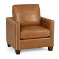 Fauteuil en cuir brun avec pieds en bois massif