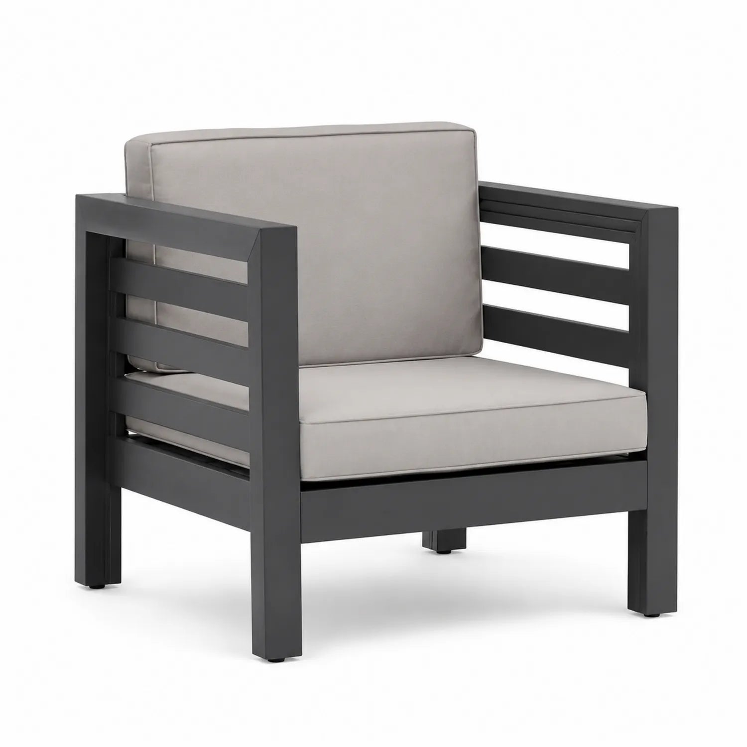 Fauteuil d'extérieur en aluminium avec coussins en polyester gris