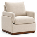 Fauteuil en tissu bouclé beige avec base en bois
