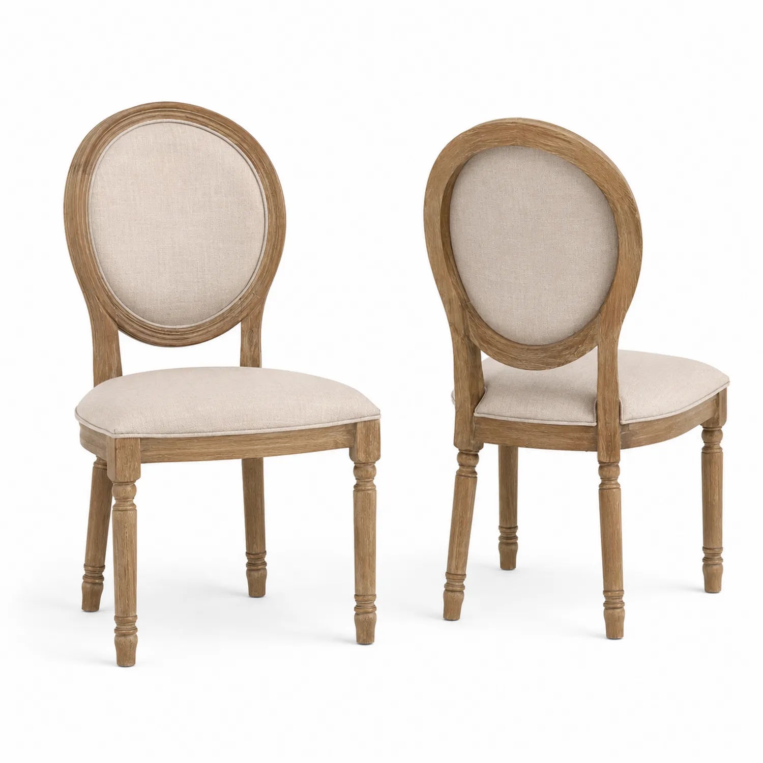 Lot de 2 chaises de salle à manger en bois massif et lin beige