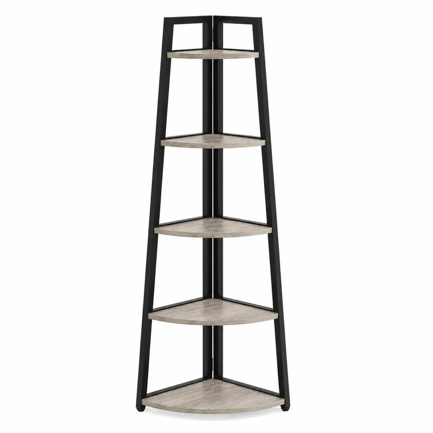Étagère d'angle en métal et bois 5 niveaux Noir et Bois clair