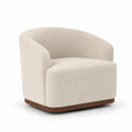 Fauteuil en tissu bouclé ivoire avec base en bois massif