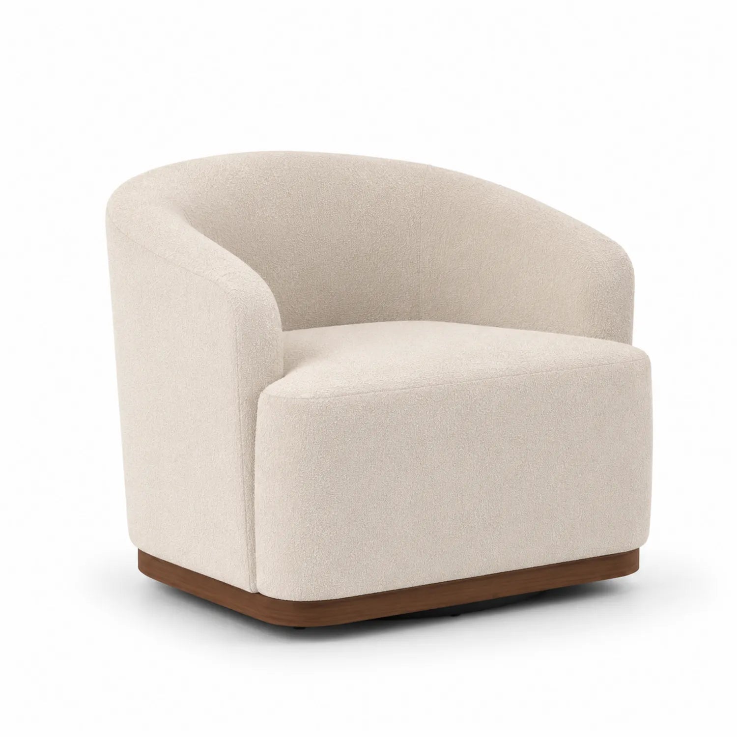Fauteuil en tissu bouclé ivoire avec base en bois massif