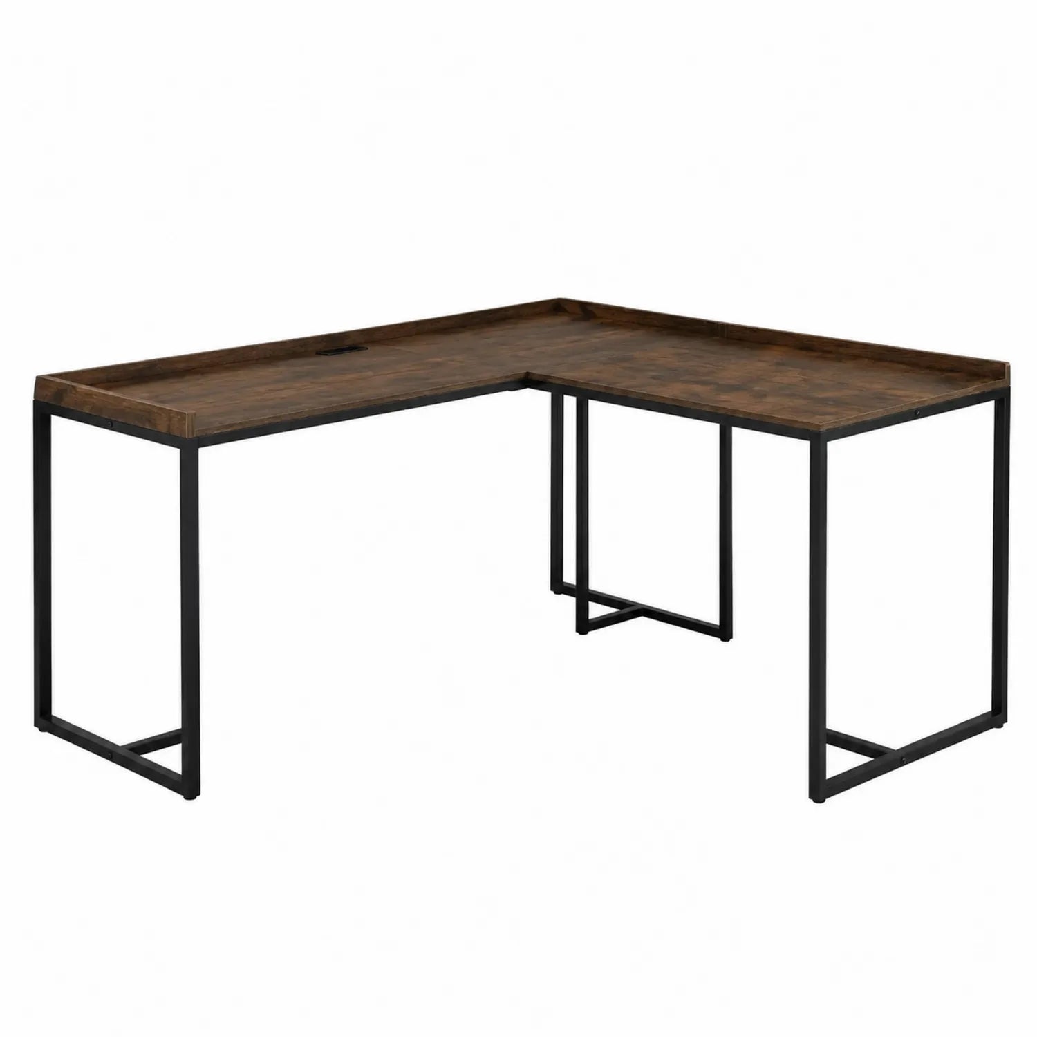 Bureau d'angle en bois massif en L avec cadre en acier