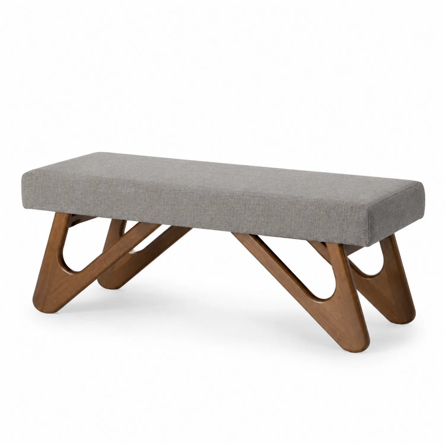 Banc de salon rectangulaire en tissu gris avec pieds en bois