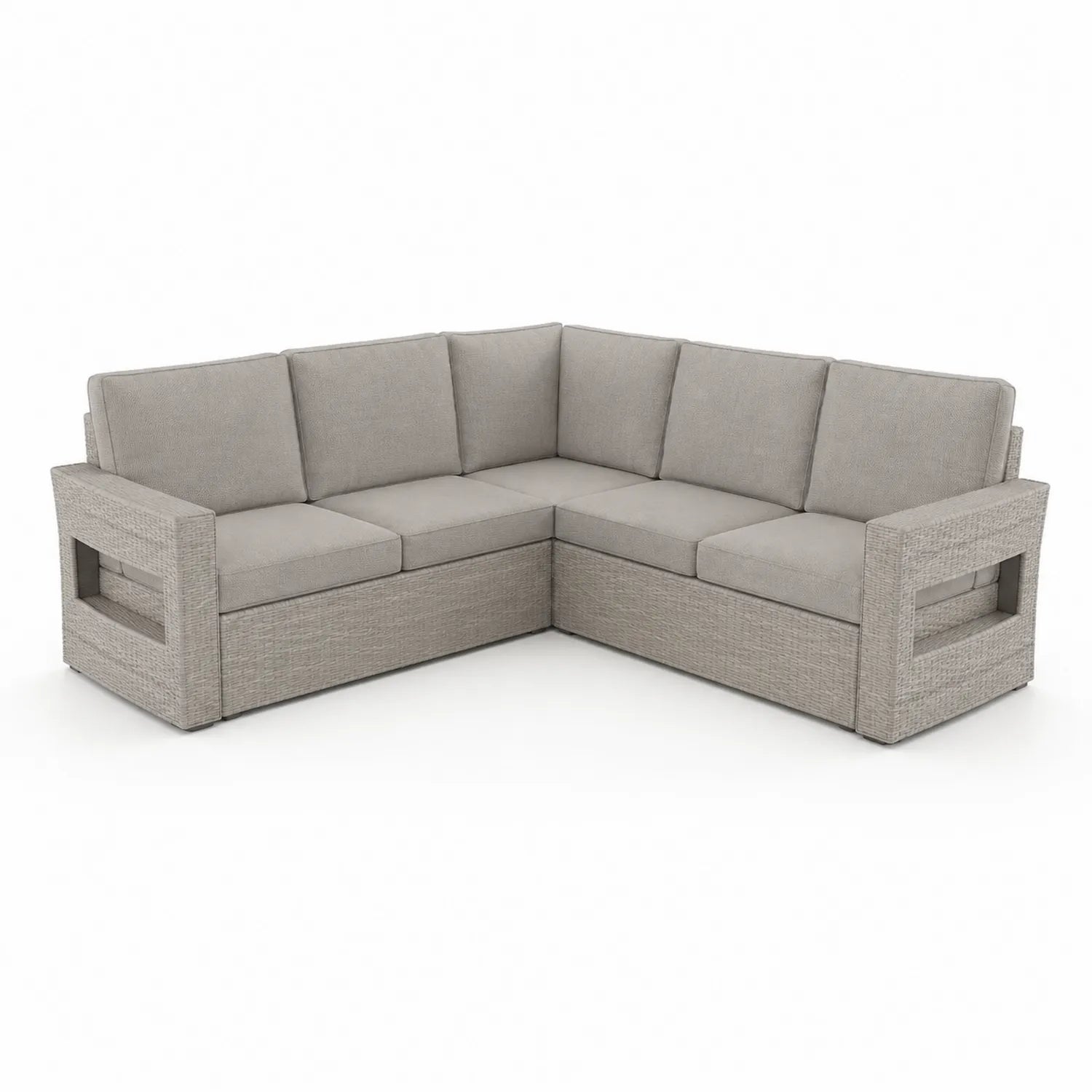 Canapé d'angle en résine tressée et coussins en polyester Gris