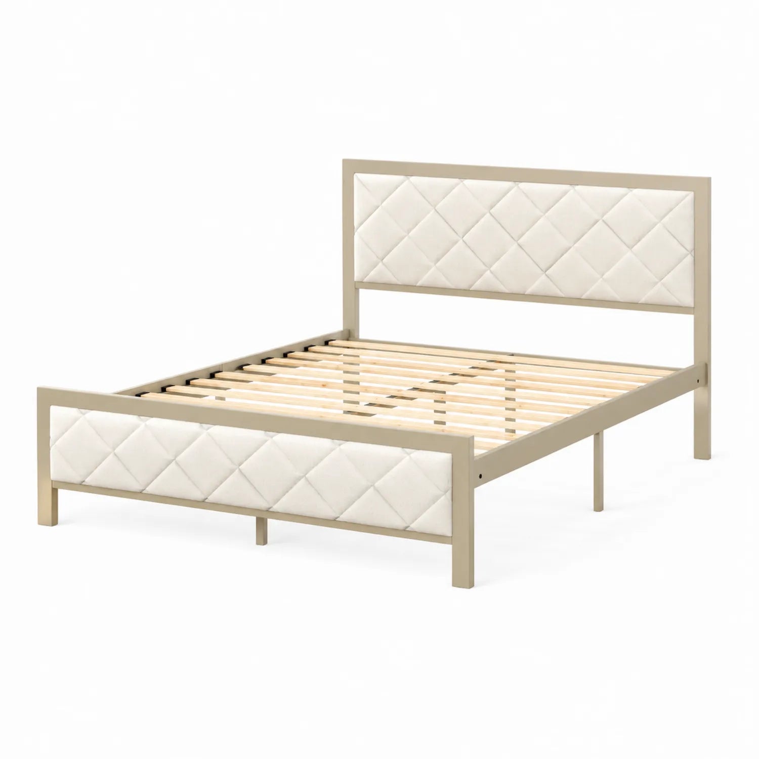 Lit en métal avec tête de lit rembourrée en similicuir Beige 200x160 cm