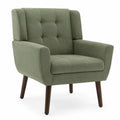 Fauteuil en tissu vert olive avec pieds en bois
