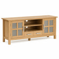 Meuble TV en bois avec portes vitrées et tiroirs