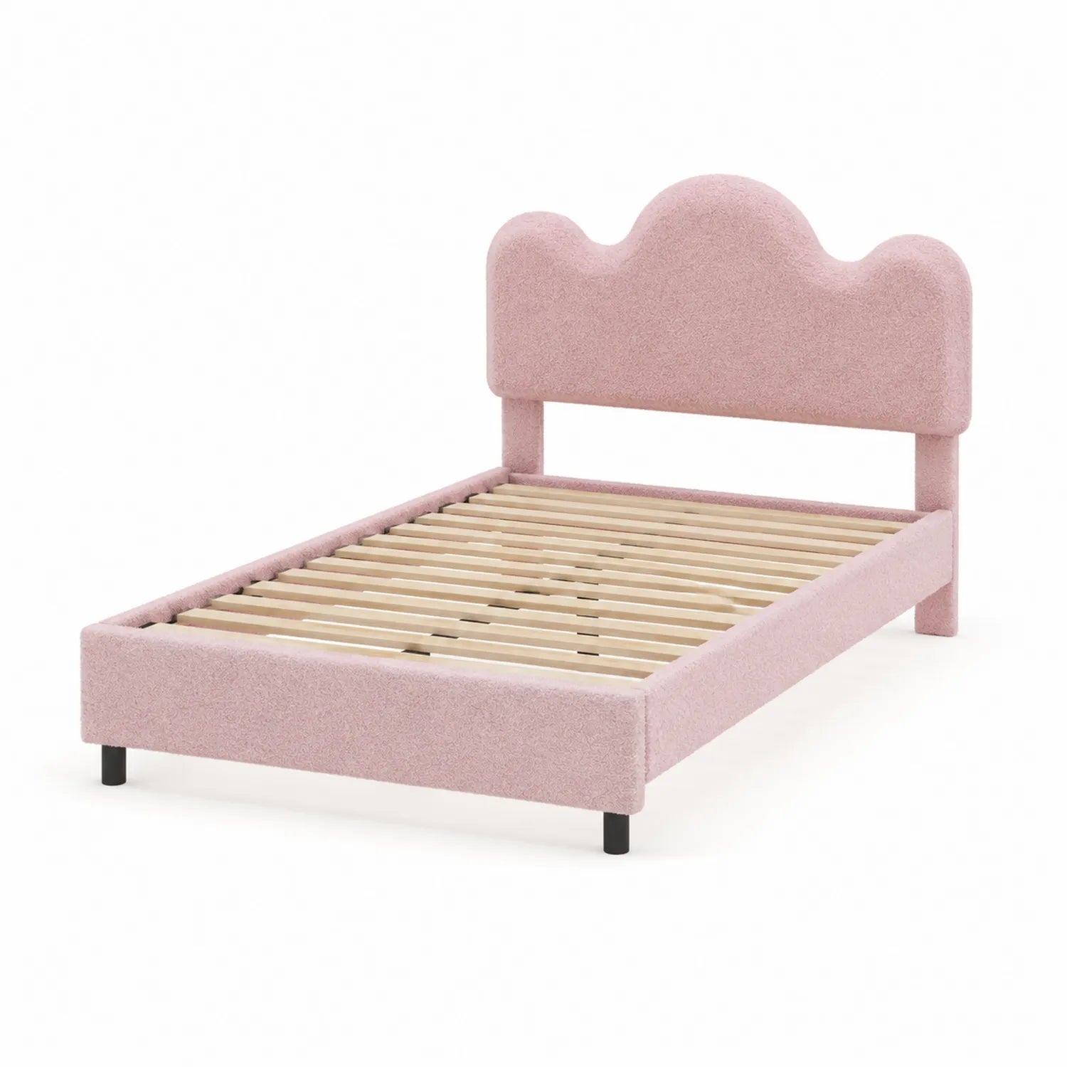 Lit enfant en bois et tissu rose 200x90 cm