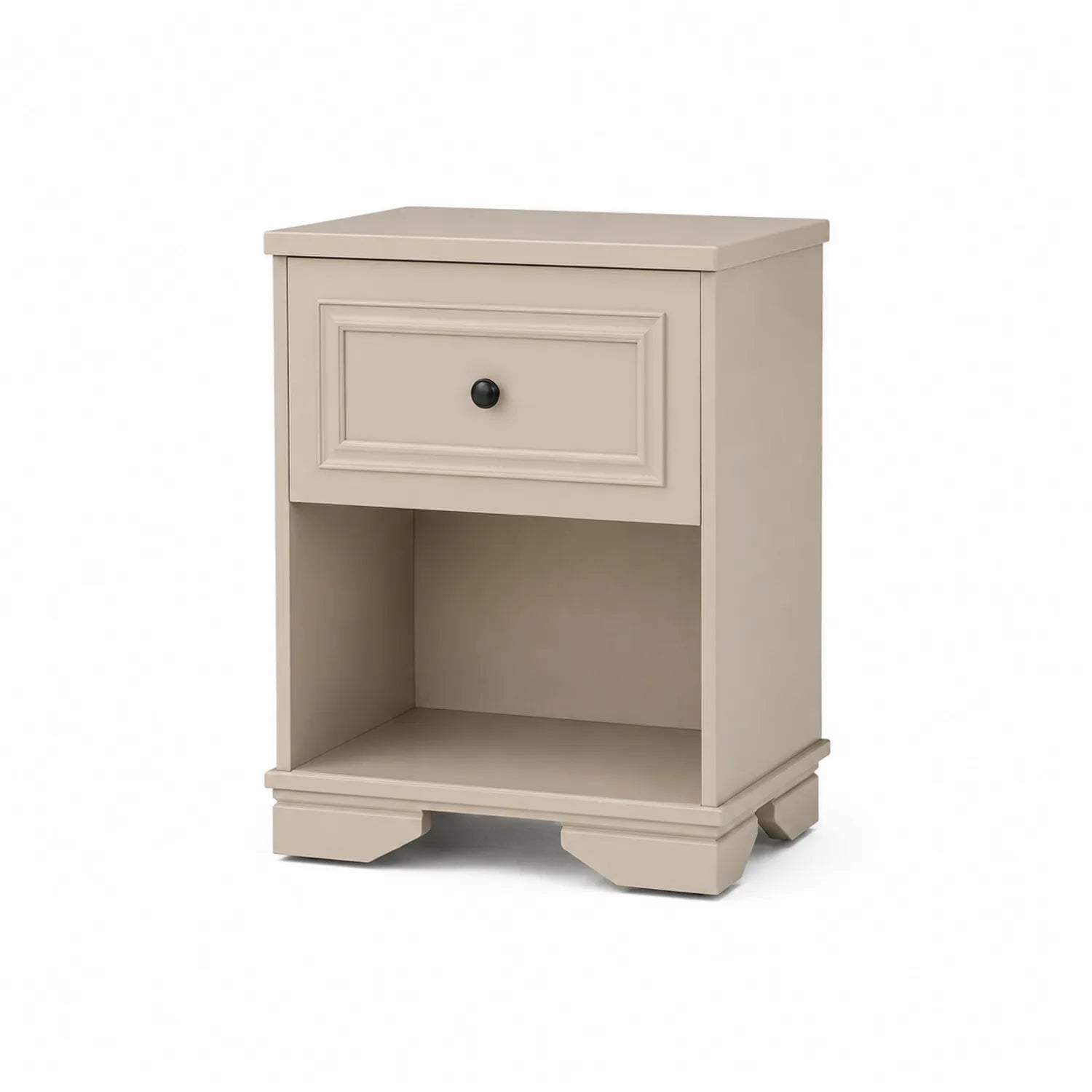 Table de chevet en bois MDF beige avec tiroir et étagère