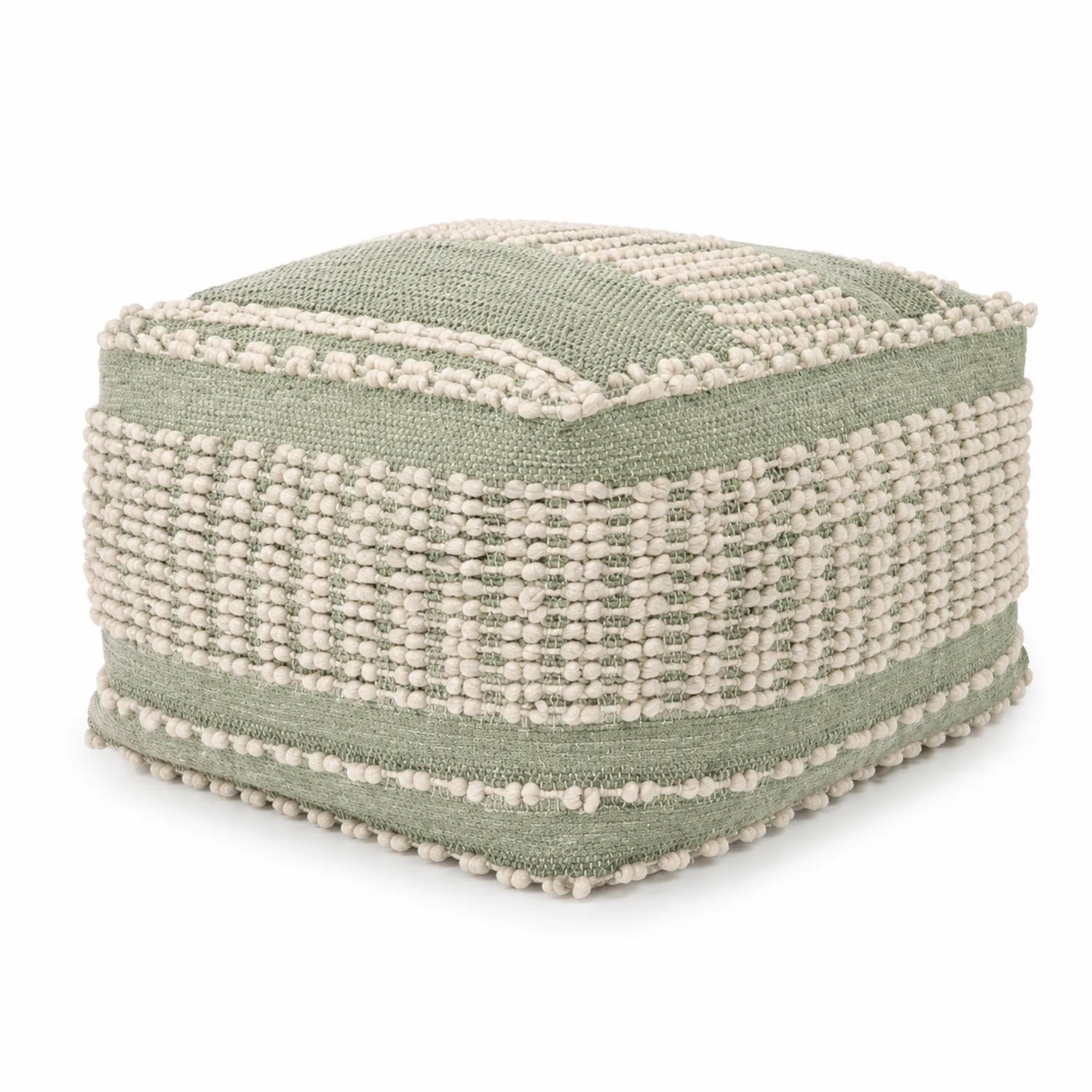 Pouf en coton tissé Vert/Beige 40x40x30 cm