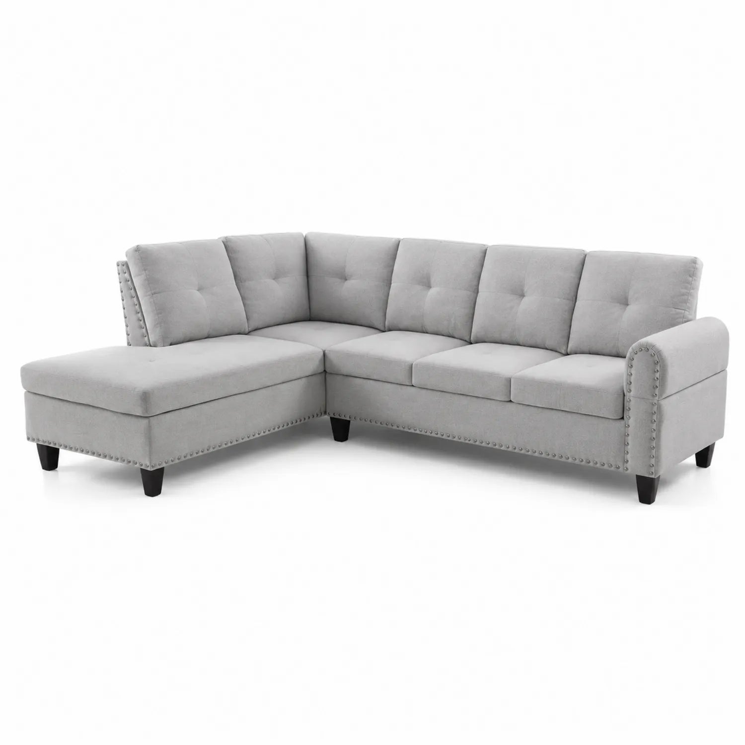 Canapé d'angle en tissu polyester gris