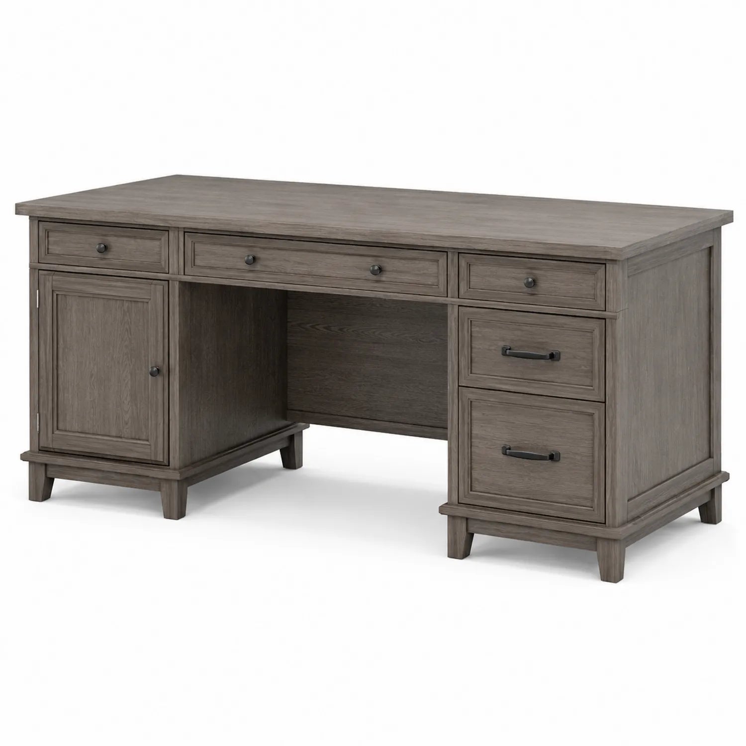 Bureau en bois de chêne avec tiroirs et porte 150x75x80 cm Gris