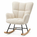 Fauteuil à bascule en bois avec tissu crème 85cm