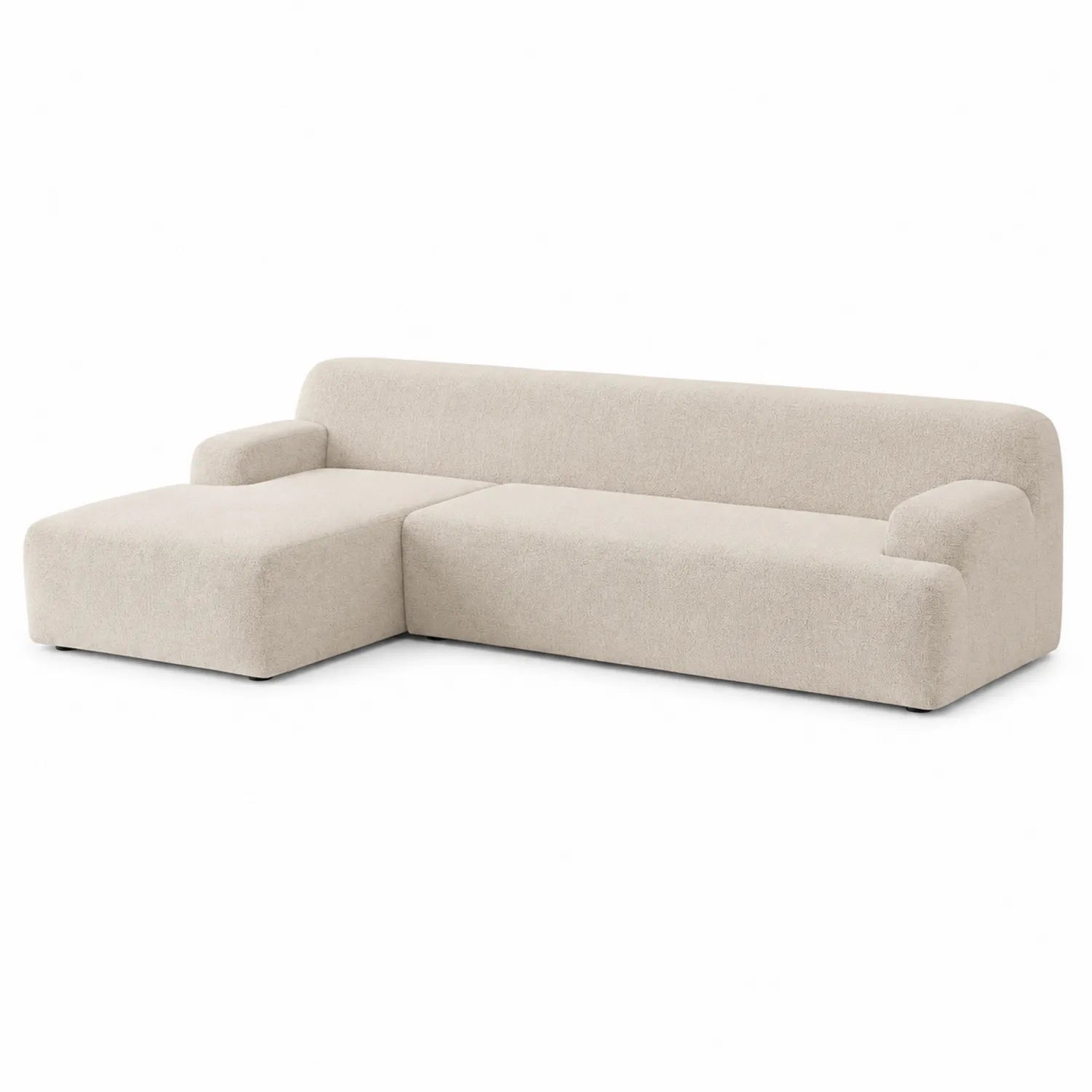 Canapé d'angle tissu bouclé beige avec méridienne