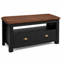 Meuble TV en Bois avec Plateau en Bois 2 Tiroirs Noir et Marron