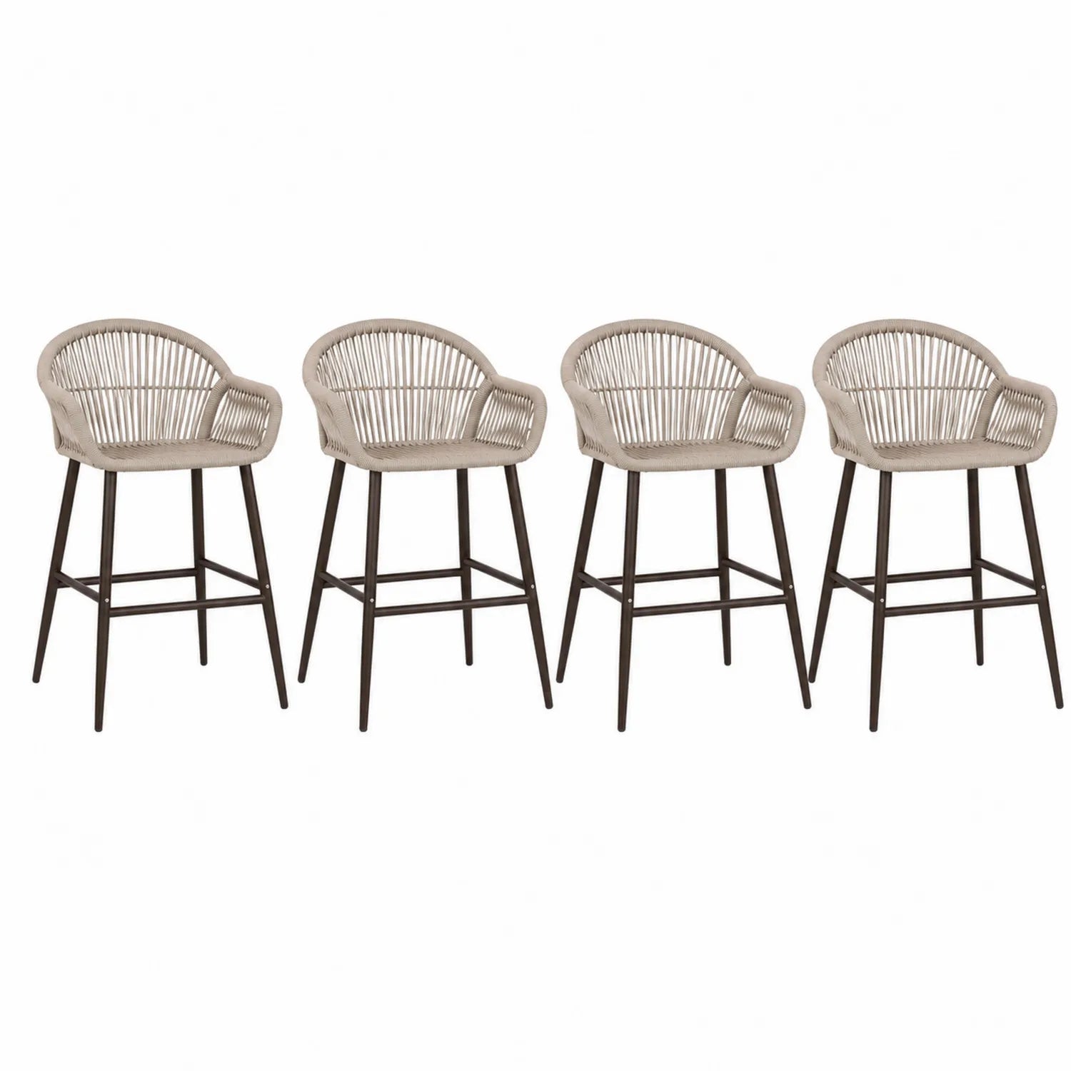 Lot de 4 Chaises de Bar d'Extérieur en Corde Beige et Métal