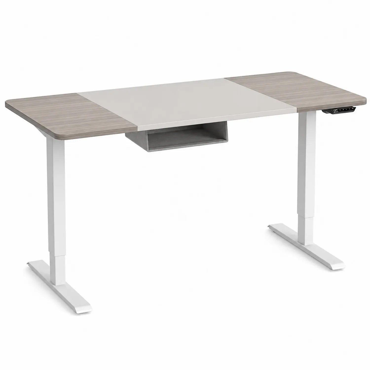 Bureau réglable en hauteur électrique bois et métal Blanc et Bois clair 140x70 cm