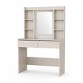 Coiffeuse en bois MDF beige avec miroir et étagères
