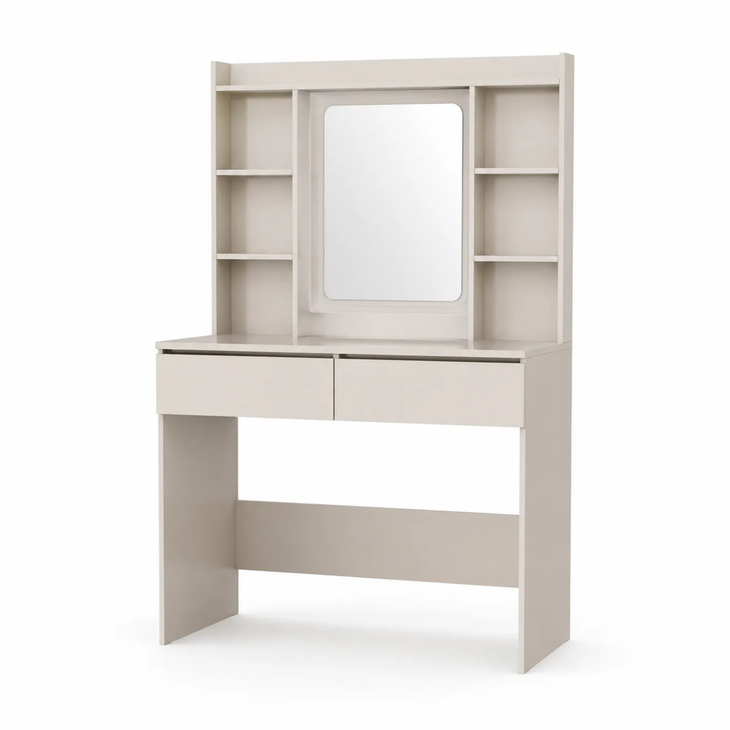 Coiffeuse en bois MDF beige avec miroir et étagères