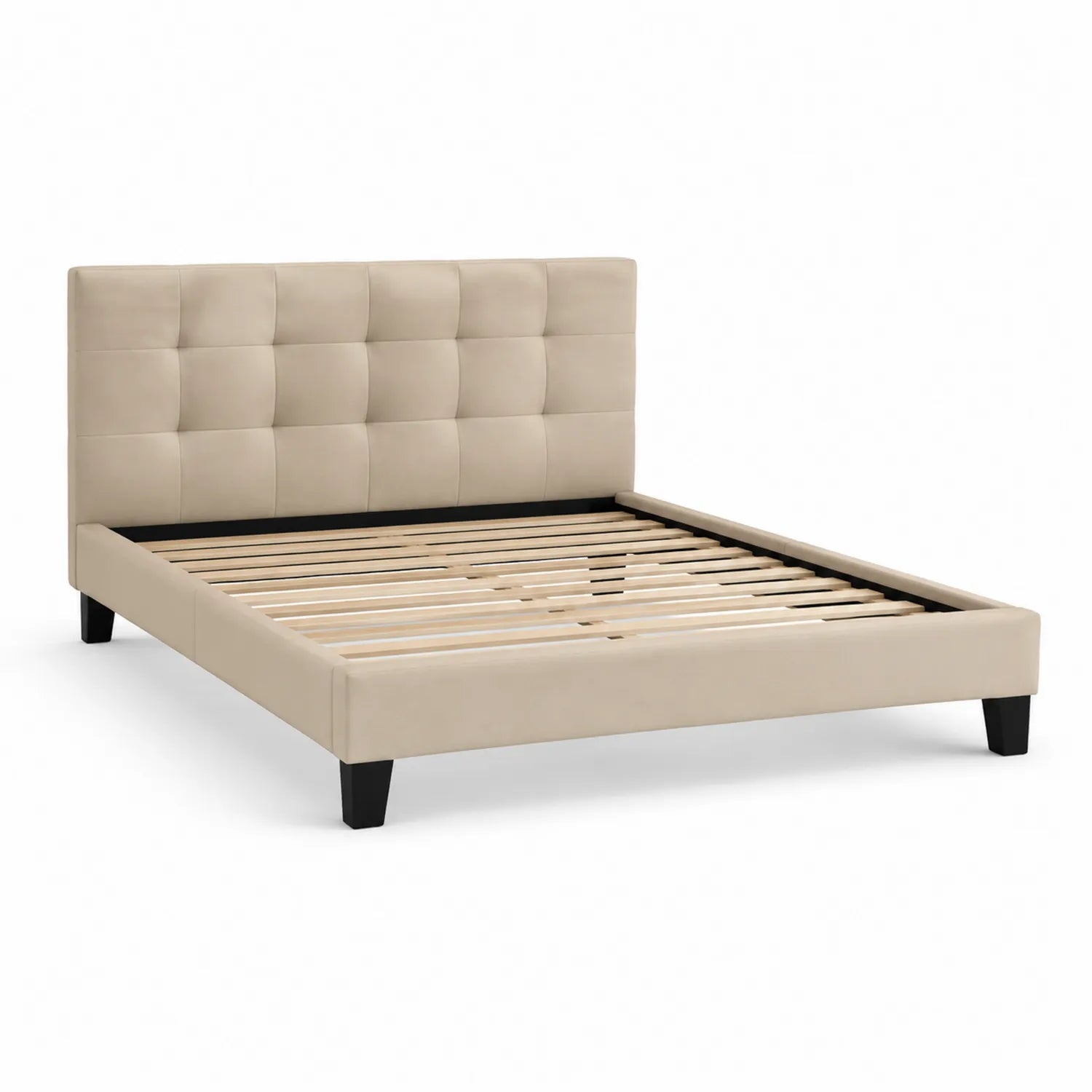 Lit en bois avec tête de lit capitonnée en simili cuir Beige 140x200 cm