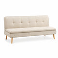Canapé convertible en tissu beige pieds bois massif