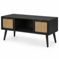 Meuble TV en bois avec portes en cannage noir et marron 120x40x50cm