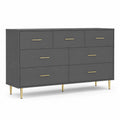 Commode en Bois MDF Gris avec 8 Tiroirs et Poignées Métalliques Dorées