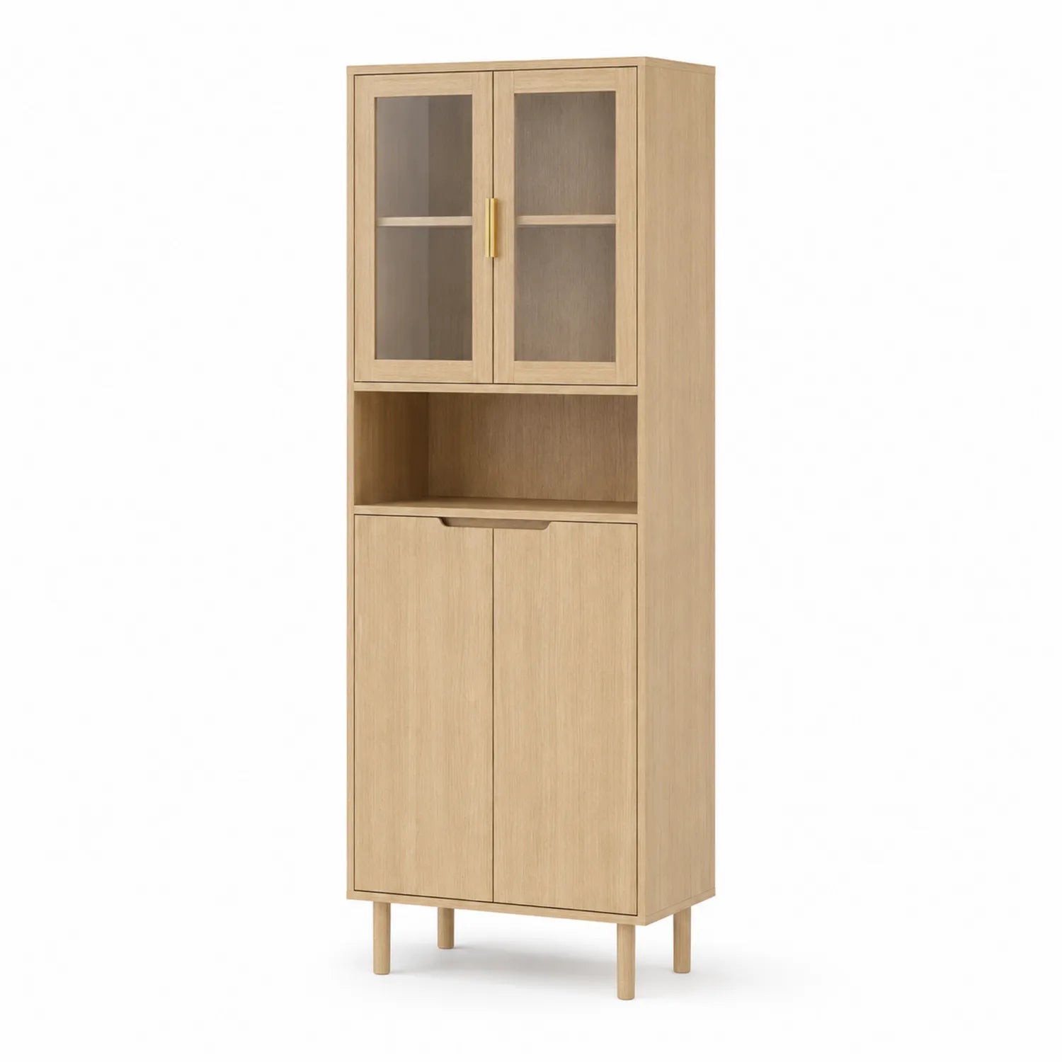 Bibliothèque étroite en bois avec portes vitrées