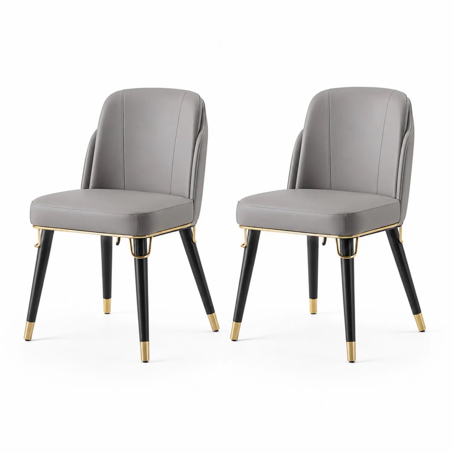 Lot de 2 chaises de salle à manger en cuir PU avec pieds en métal noir et or