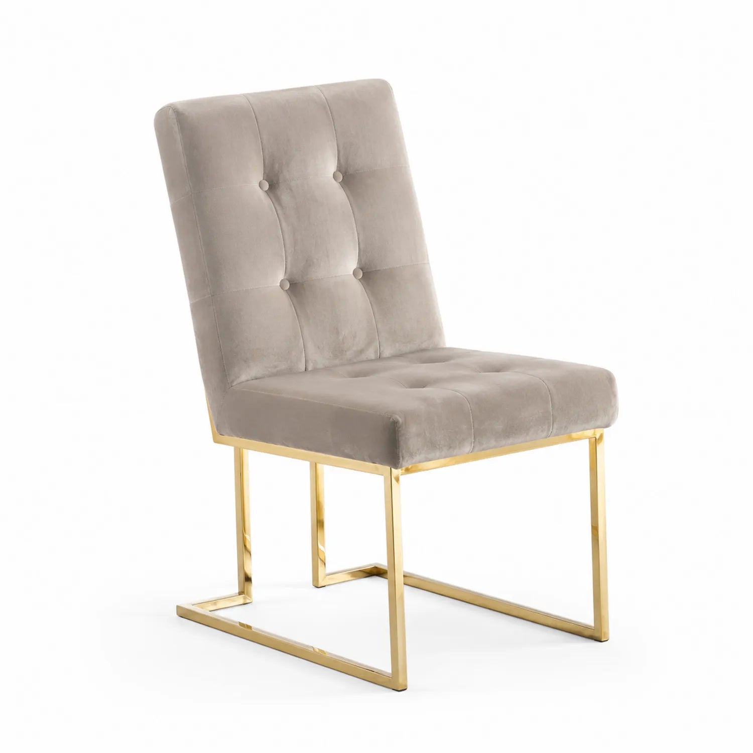 Chaise en velours gris avec structure en métal doré