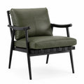 Fauteuil en cuir synthétique vert avec cadre en bois noir