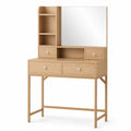 Coiffeuse en bois clair avec miroir et tiroirs